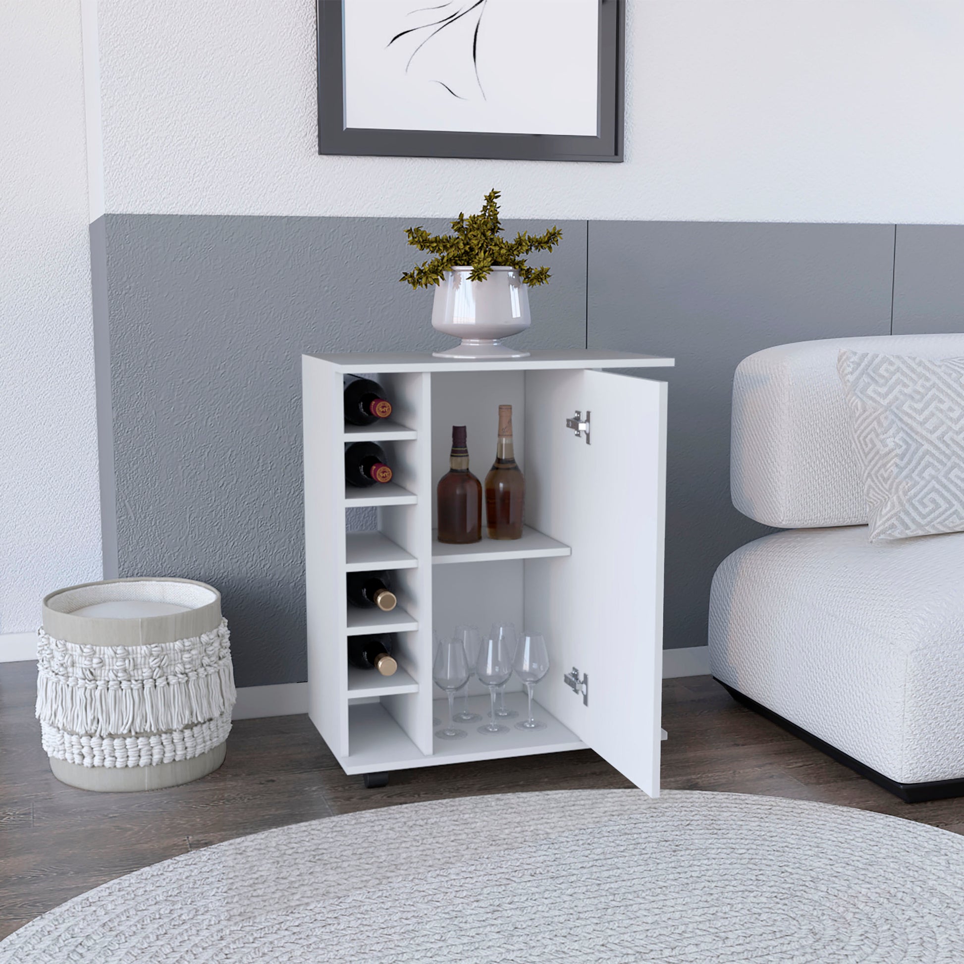 Kitchen Island Wynne With Storage And Cabinet, White Macadamia Finish White Particle Board