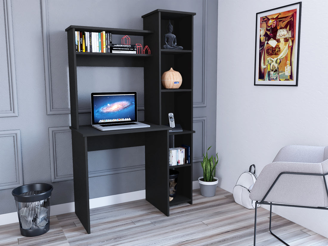 Desk Logan, Five Cubbies, Black Wengue Finish Black Particle Board