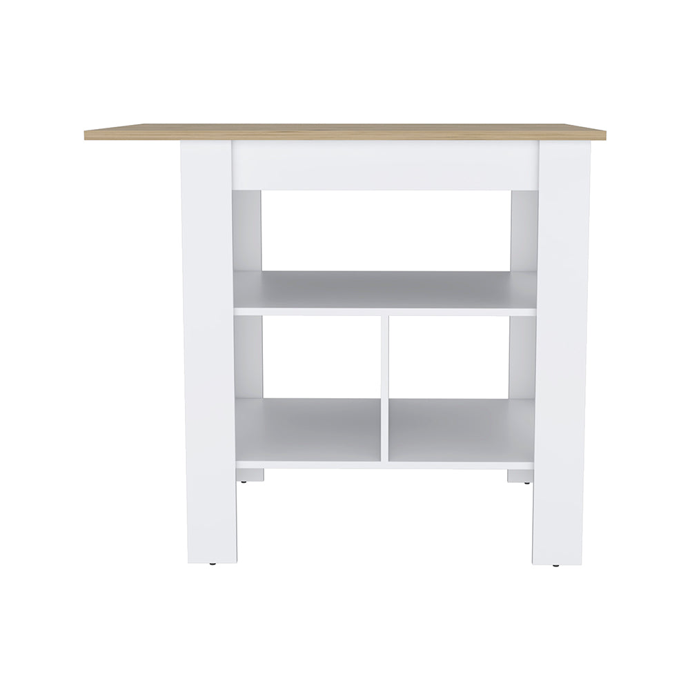 Kitchen Island Pompeya, Three Shelves, White Finish Multicolor Particle Board