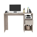 Computer Desk Odessa With Single Drawer And Open Storage Cabinets, Light Gray Finish Light Gray Particle Board