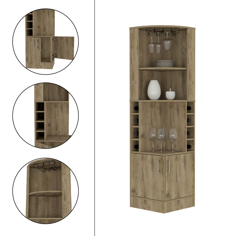 Bar Cabinet Papprika, 8 Wine Cubbies, Double Door, Dark Brown Finish Dark Brown Particle Board