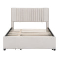 Full Size Upholstered Platform Bed With 2 Drawers And 1 Twin Size Trundle, Classic Headboard Design, Beige Full Beige Linen