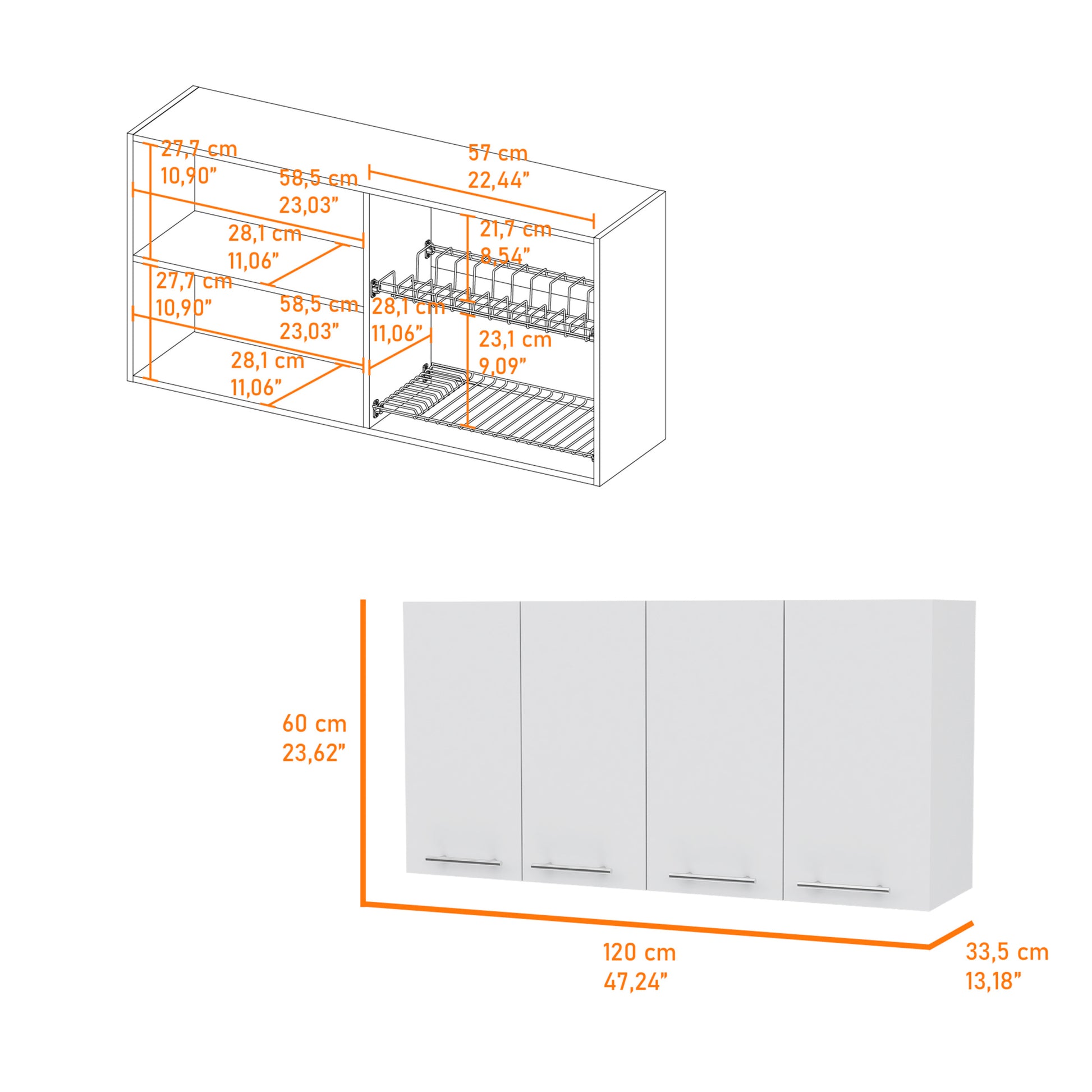 Kitchen Cabinet Durham, Four Doors, White Finish White Particle Board