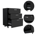 3 Drawers Storage Cabinet With Casters Lions Office, Black Wengue Finish Gray Particle Board