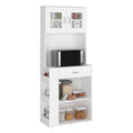 Pantry Double Door Cabinet Folbert, Three Side Shelves, White Finish White Particle Board