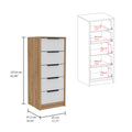 5 Drawers Dresser Maryland, Metal Handle, White Pine Finish Multicolor Particle Board