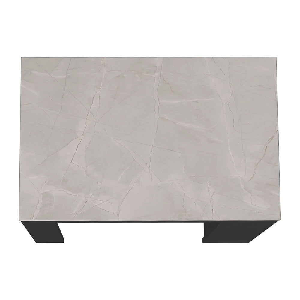 Kitchen Island Doyle, Three Side Shelves, Black Ibiza Marble Color Finish Black Particle Board