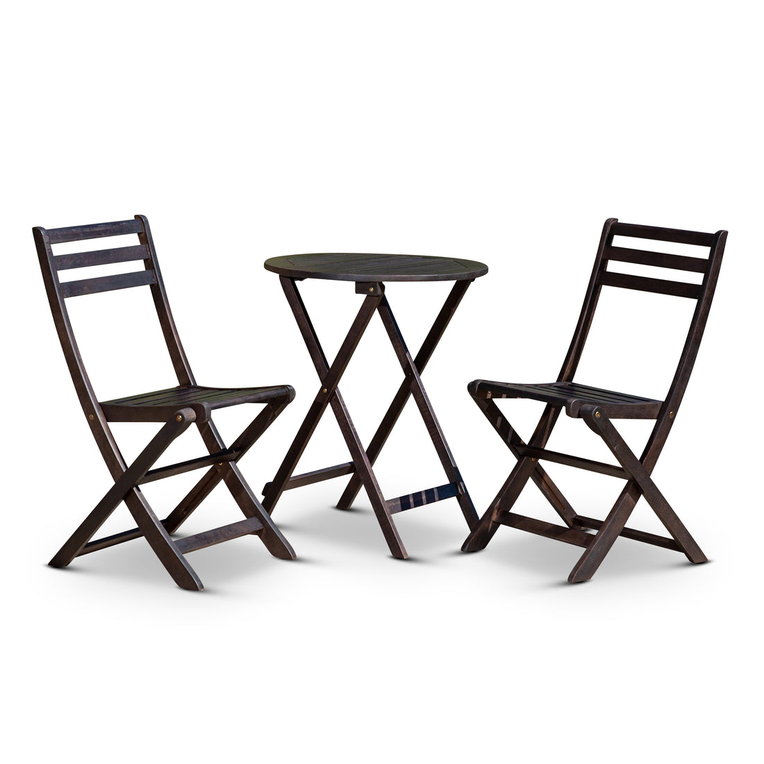 3 Piece Eucalyptus Bistro Set, Round, Espresso Espresso Eucalyptus