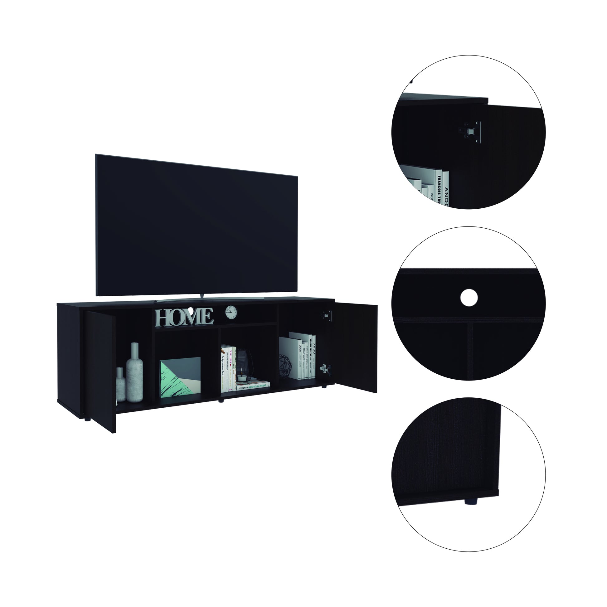 Tv Stand For Tv S Up 60" Tucson, Four Shelves, Black Wengue Finish Black 50 59 Inches Particle Board