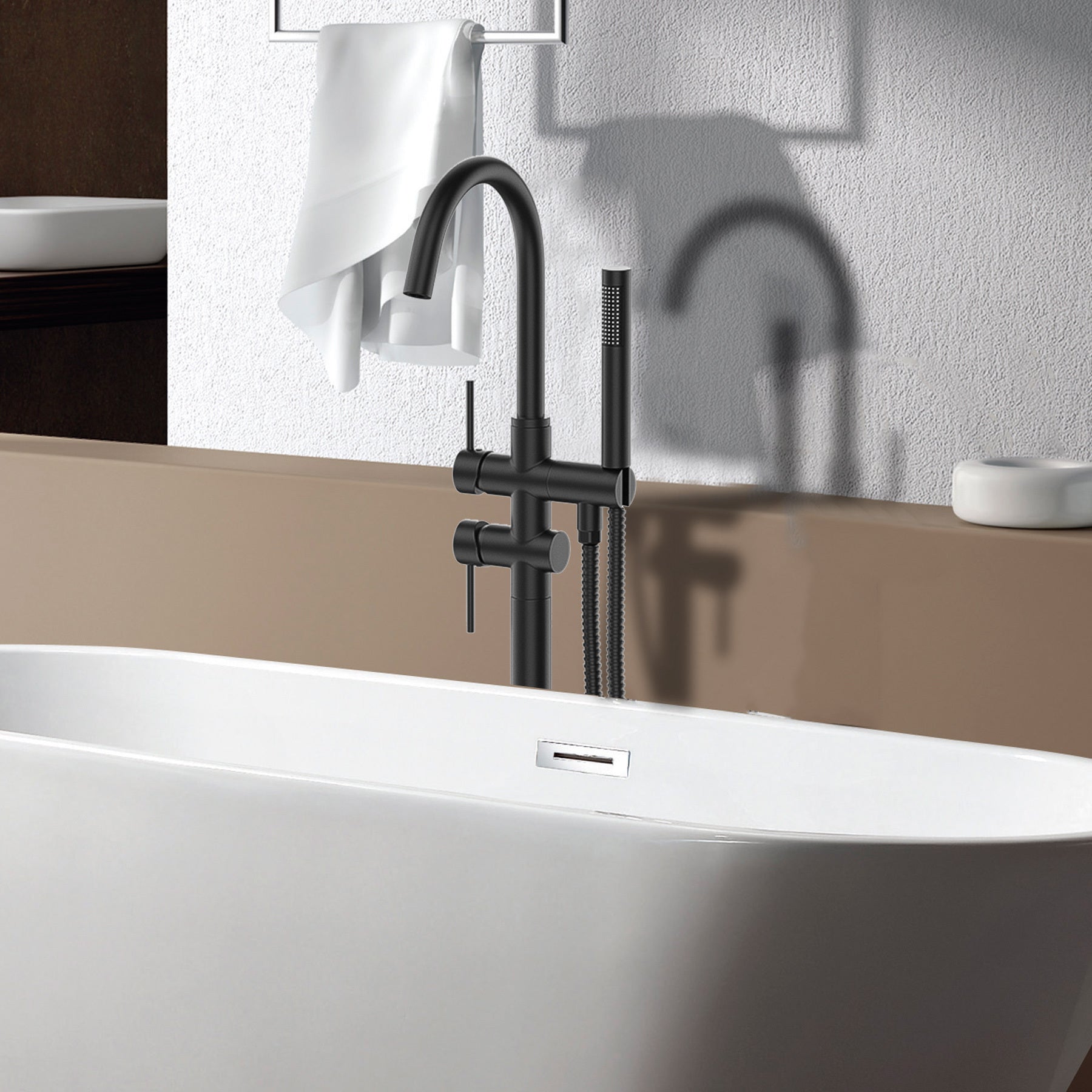 Freestanding Bathtub Faucet With Hand Shower Matte Black Metal