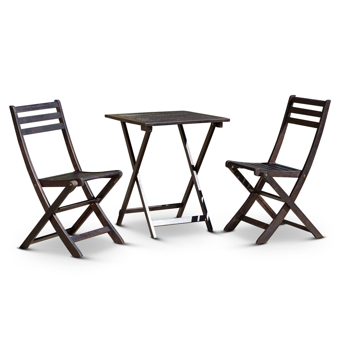 3 Piece Eucalyptus Bistro Set, Square, Espresso Espresso Eucalyptus