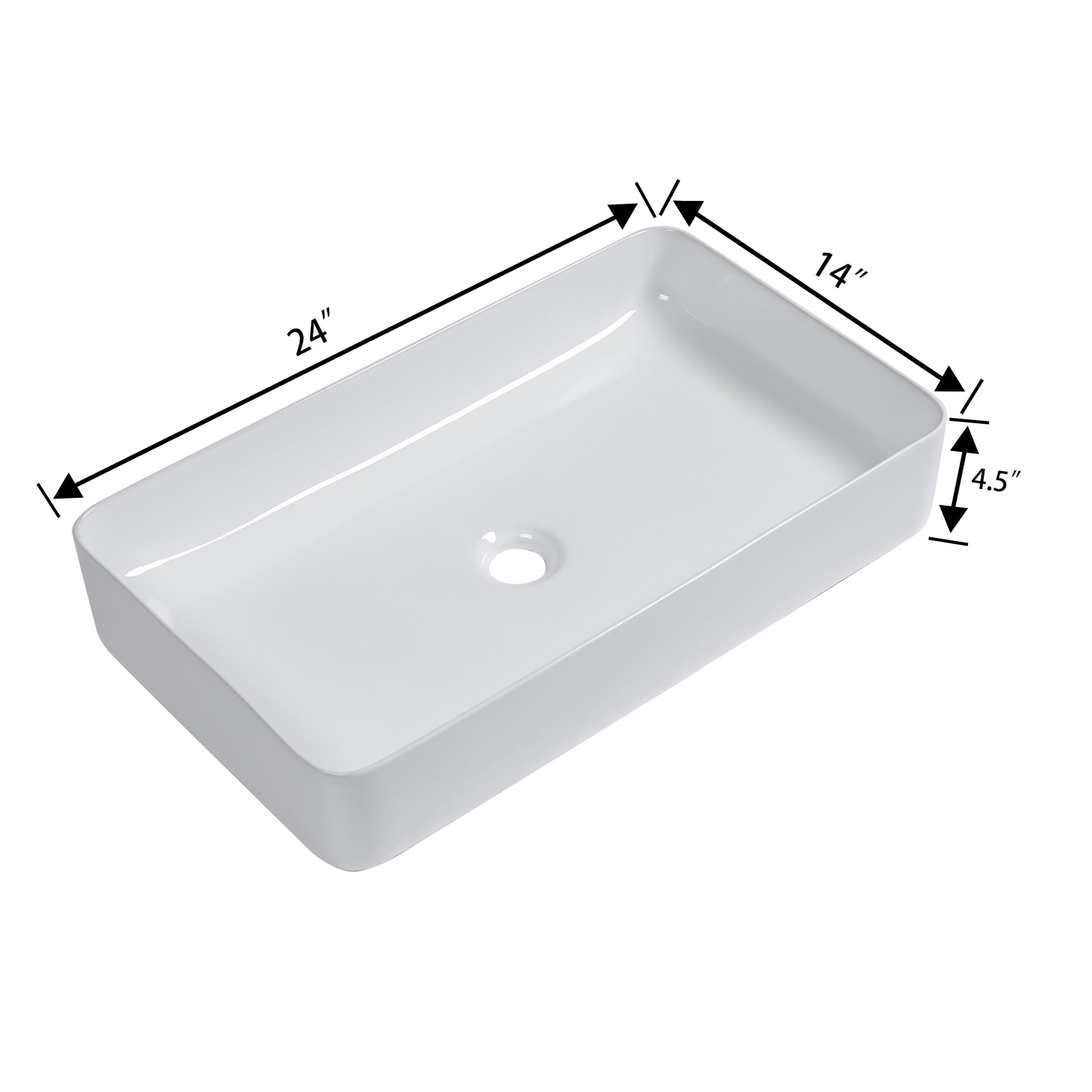 24"X14" White Ceramic Rectangular Vessel Bathroom Sink White Ceramic