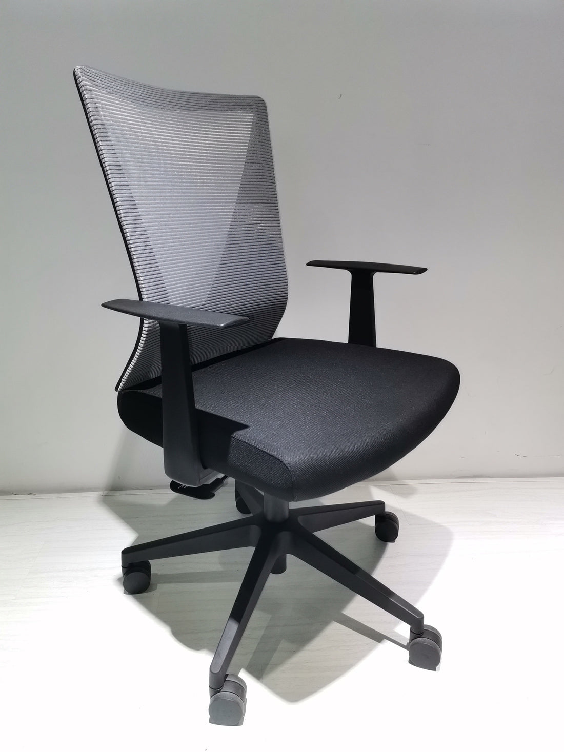 Office Chair Armin, Nylon Base Black, Fixed Armrest, Black Wengue Smoke Finish Black Particle Board