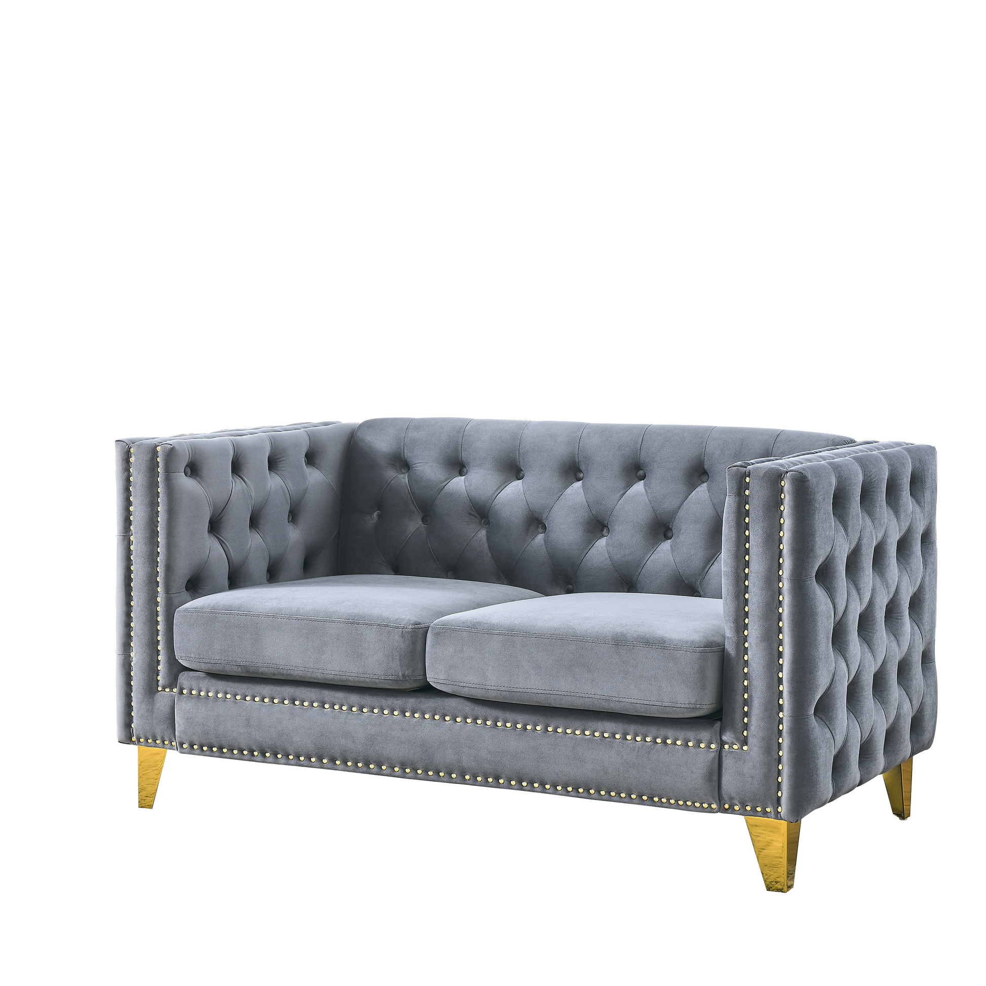 Contact Us For 3D Modeling Velvet Sofa For Living Room,Buttons Tufted Square Arm Couch, Modern Couch Upholstered Button And Metal Legs, Sofa Couch For Bedroom, Grey Velvet 2S Gray Foam Velvet