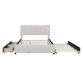 Queen Size Upholstered Platform Bed With 2 Drawers And 1 Twin Xl Trundle, Classic Headboard Design, Beige Beige Linen