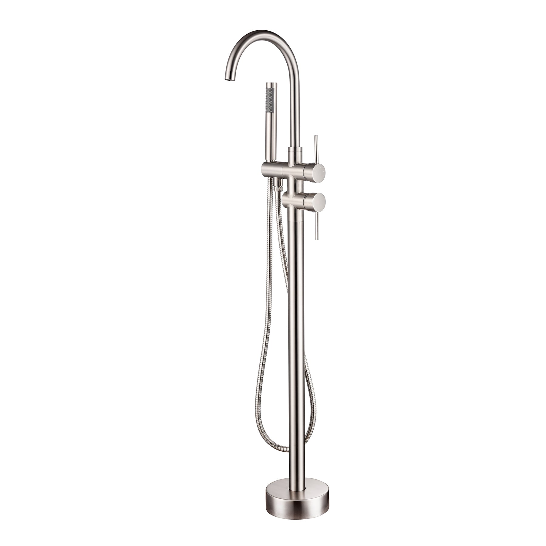 Freestanding Bathtub Faucet With Hand Shower Brushed Nickel Metal