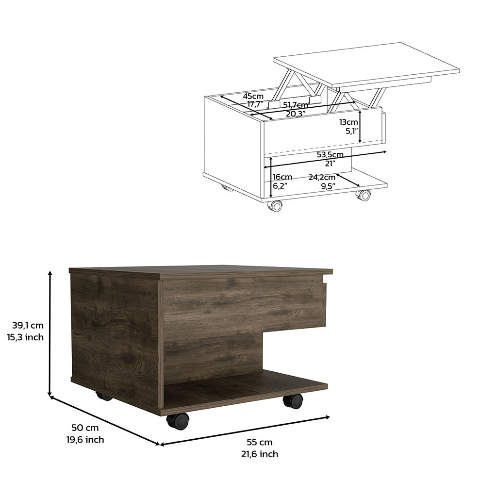 Lift Top Coffee Table Mercuri, Casters, Dark Brown Finish Dark Brown Particle Board
