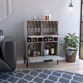 Bar Cabinet Puertu, Six Wine Cubbies, Double Door Cabinet, Light Gray Finish Light Gray Particle Board