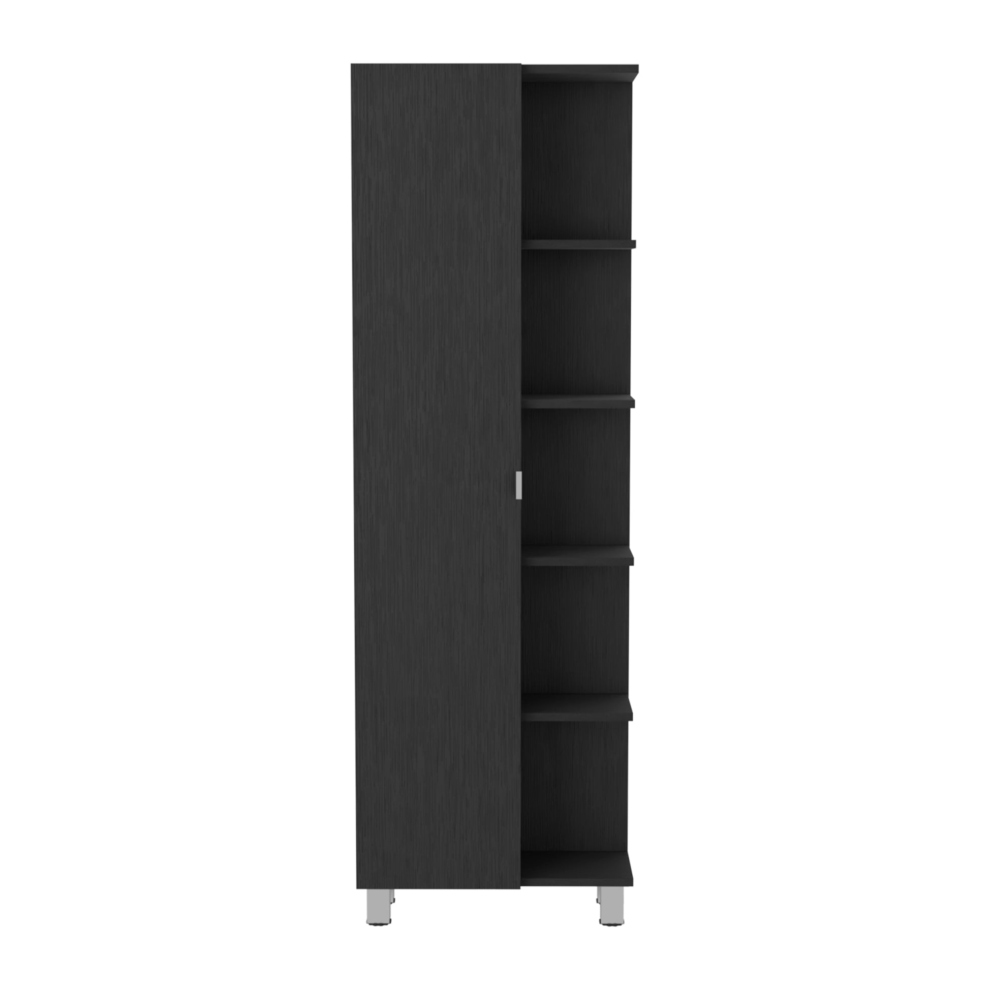 Corner Cabinet Womppi, Five Open Shelves, Single Door, Black Wengue Finish Black Particle Board