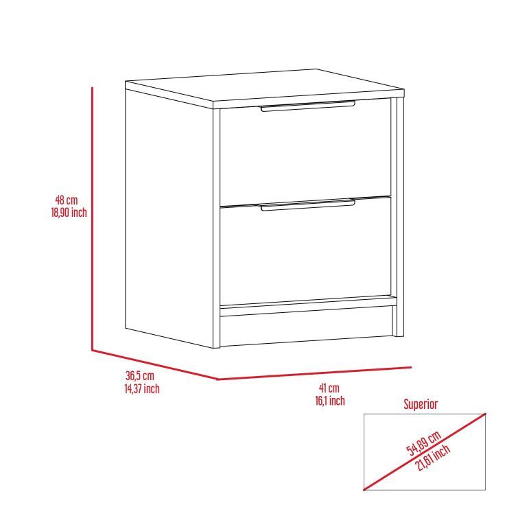 Nightstand Cervants, Two Drawers, Metal Handle, Light Gray Finish Light Gray Particle Board