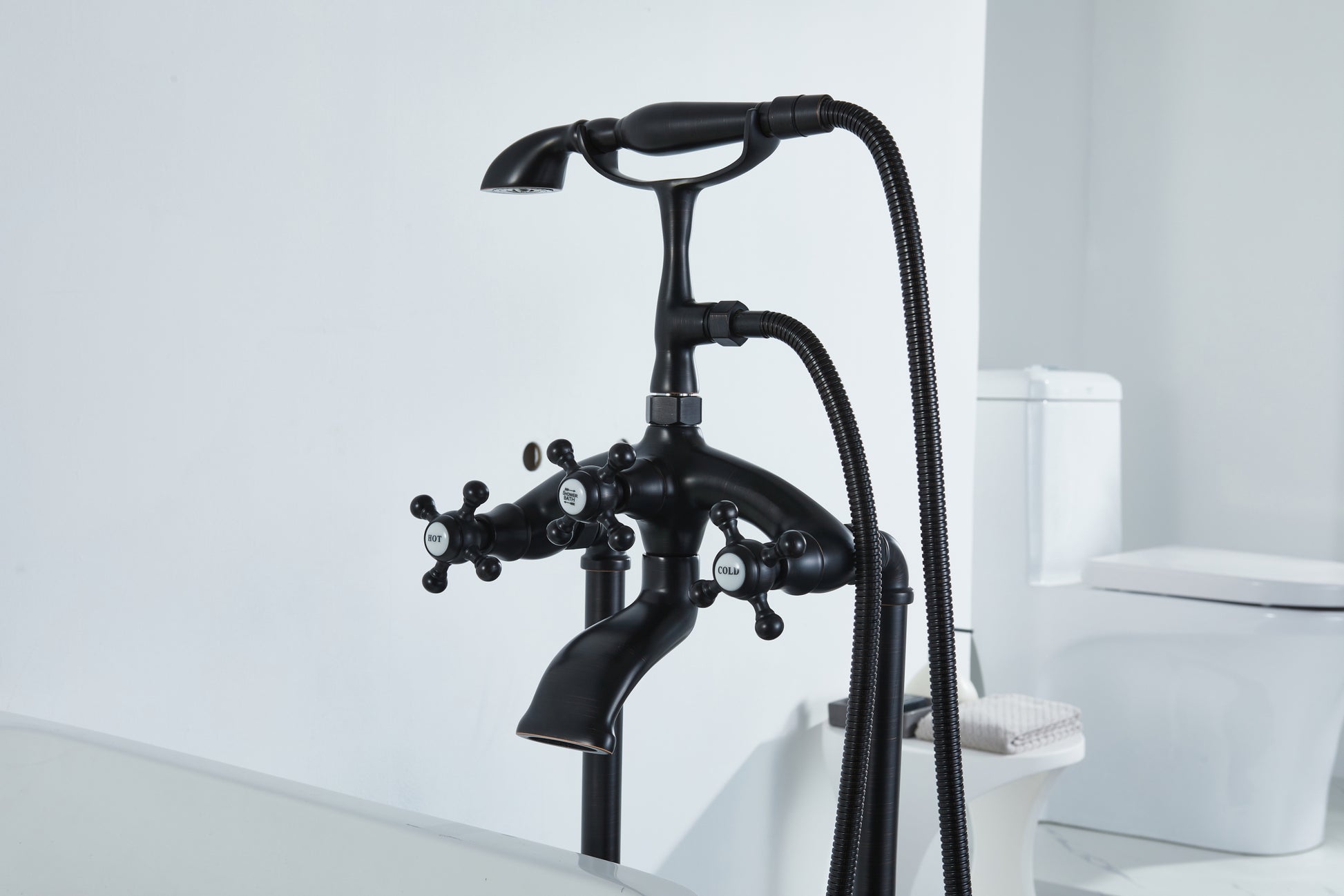 Freestanding Bathtub Faucet With Hand Shower Oil Rubbed Bronze Metal