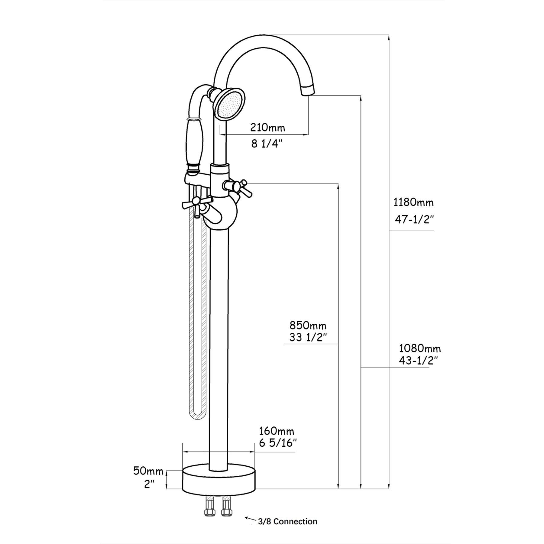 Freestanding Bathtub Faucet With Hand Shower Gold Metal