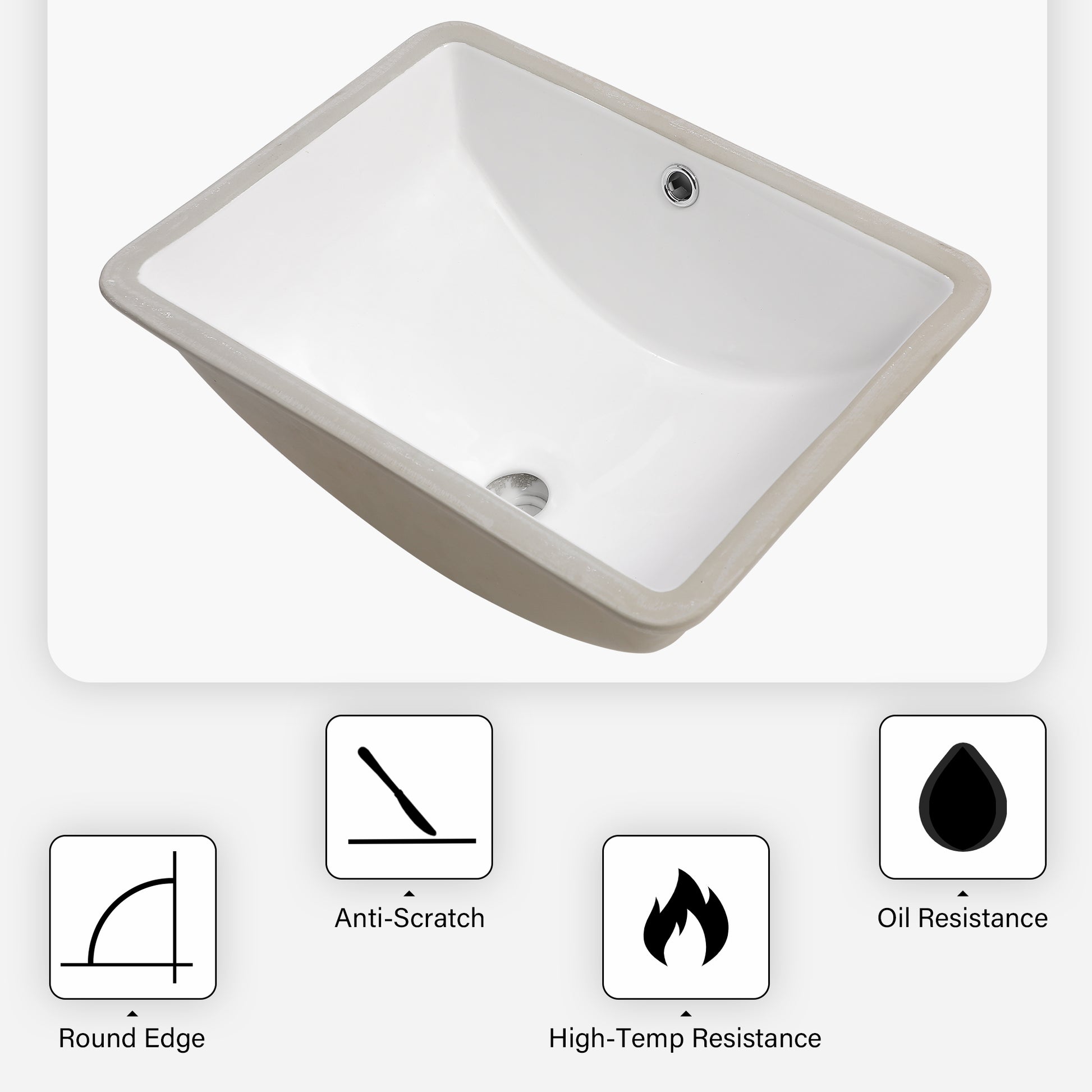 21"X14" White Ceramic Rectangular Undermount Bathroom Sink With Overflow White Ceramic