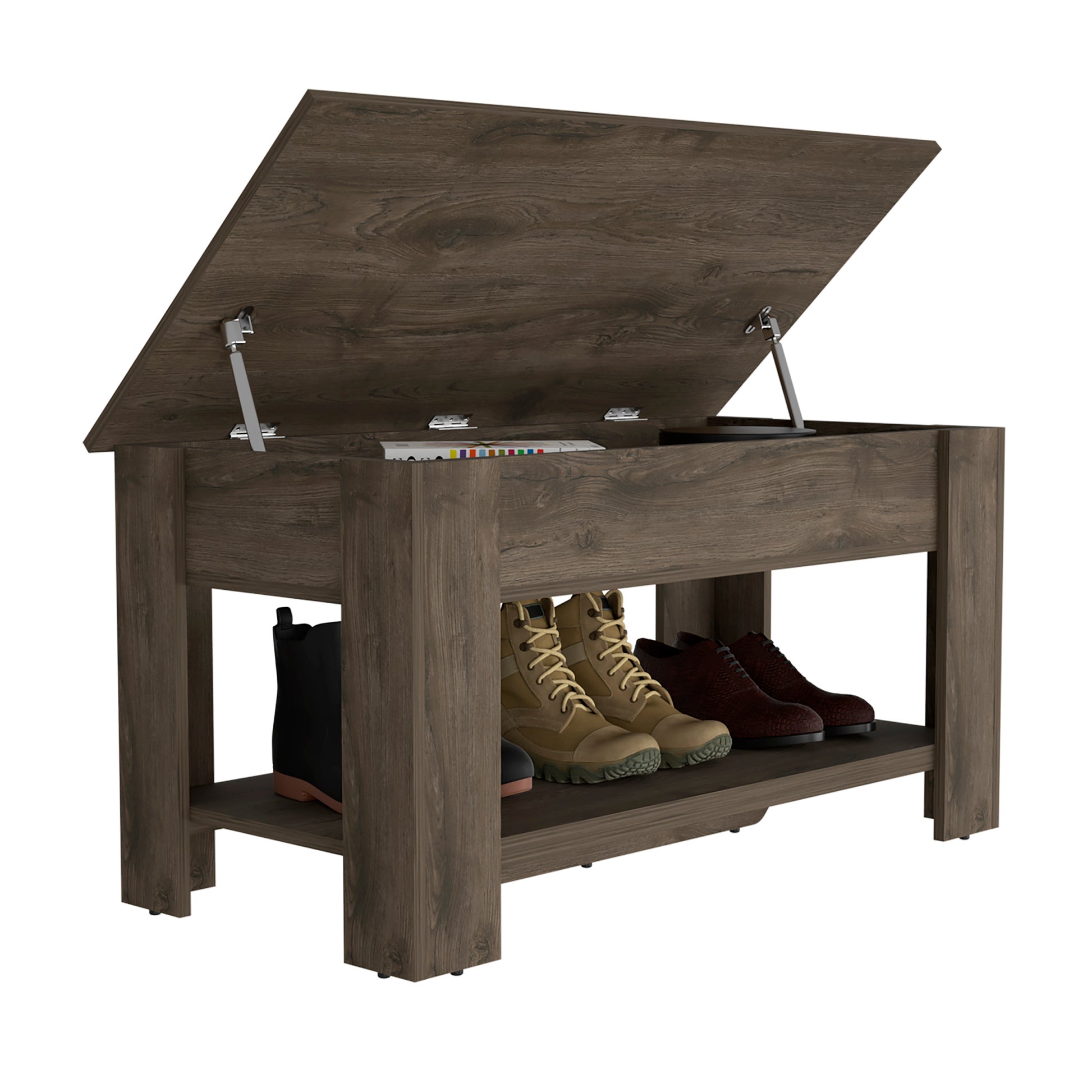 Storage Table Polgon, Extendable Table Shelf, Lower Shelf, Dark Brown Finish Dark Brown Particle Board