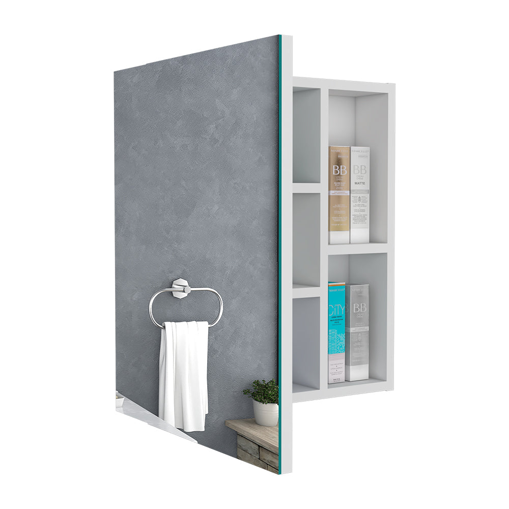 Medicine Cabinet Mirror Clifton, Five Internal Shelves, White Finish White Particle Board