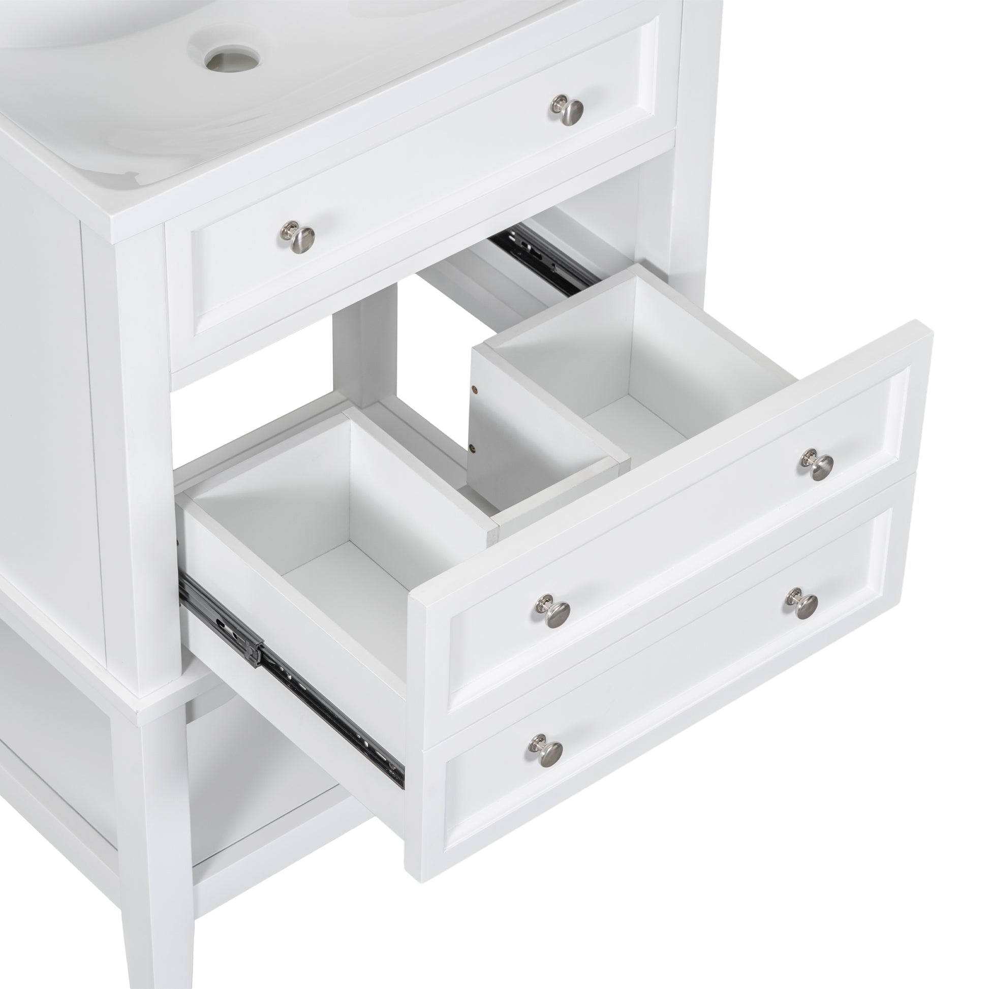 24" Bathroom Vanity Without Sink, Base Only, Solid Wood Frame, Bathroom Storage Cabinet With Drawer And Open Shelf, White White Solid Wood Mdf