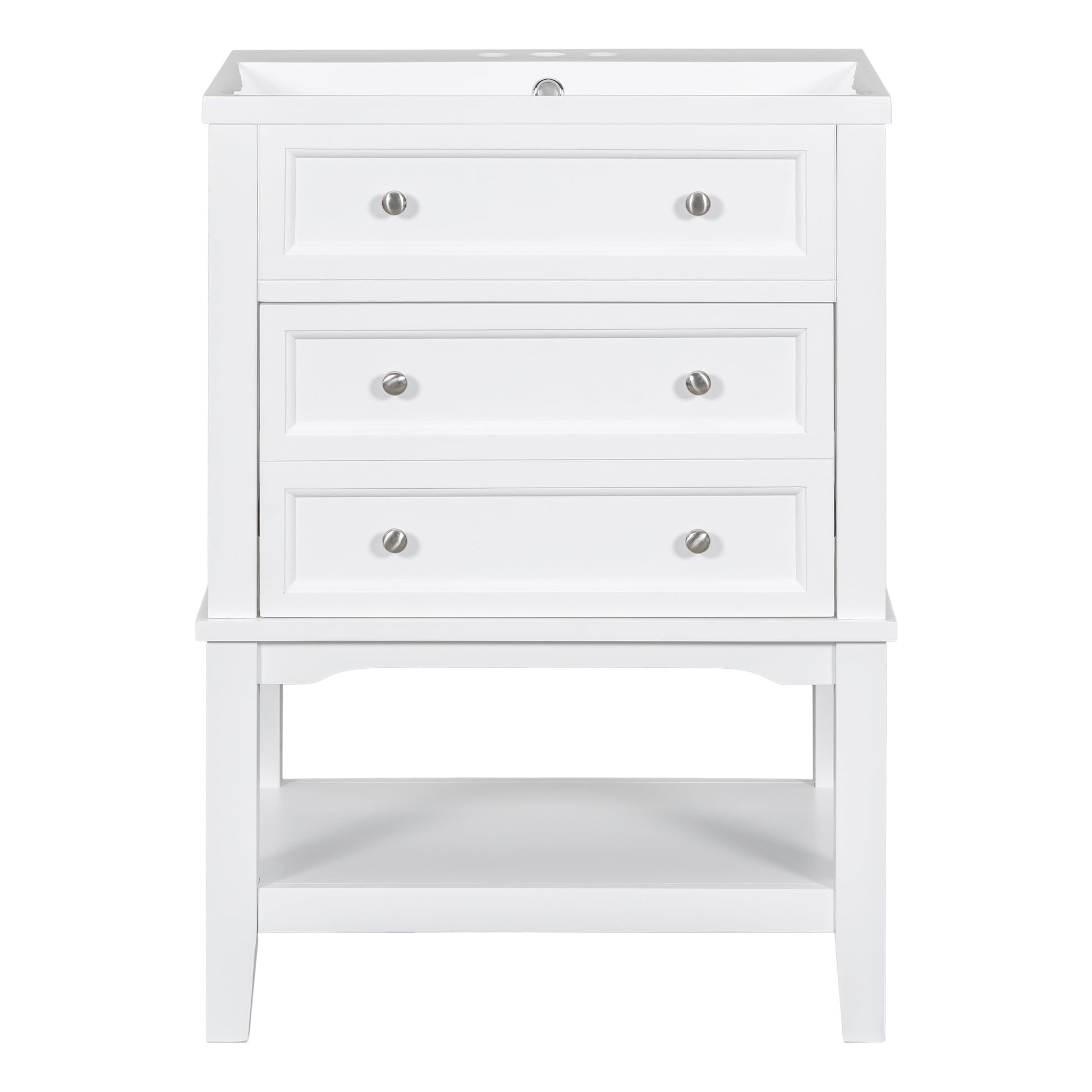 24" Bathroom Vanity With Sink, Bathroom Storage Cabinet With Drawer And Open Shelf, Solid Wood Frame, White White Solid Wood Mdf