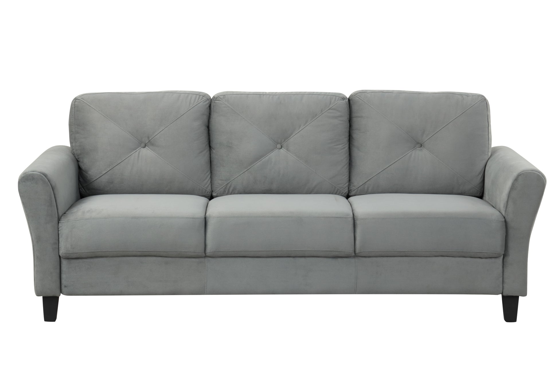 Fashionable Living Room Sofa For 3 People, Gray Fabric Antique Dark Grey Brown Polyester Wood Primary Living Space Soft American Traditional Rubberwood Memory Foam And Polyurethane Foam Polyester 3 Seat