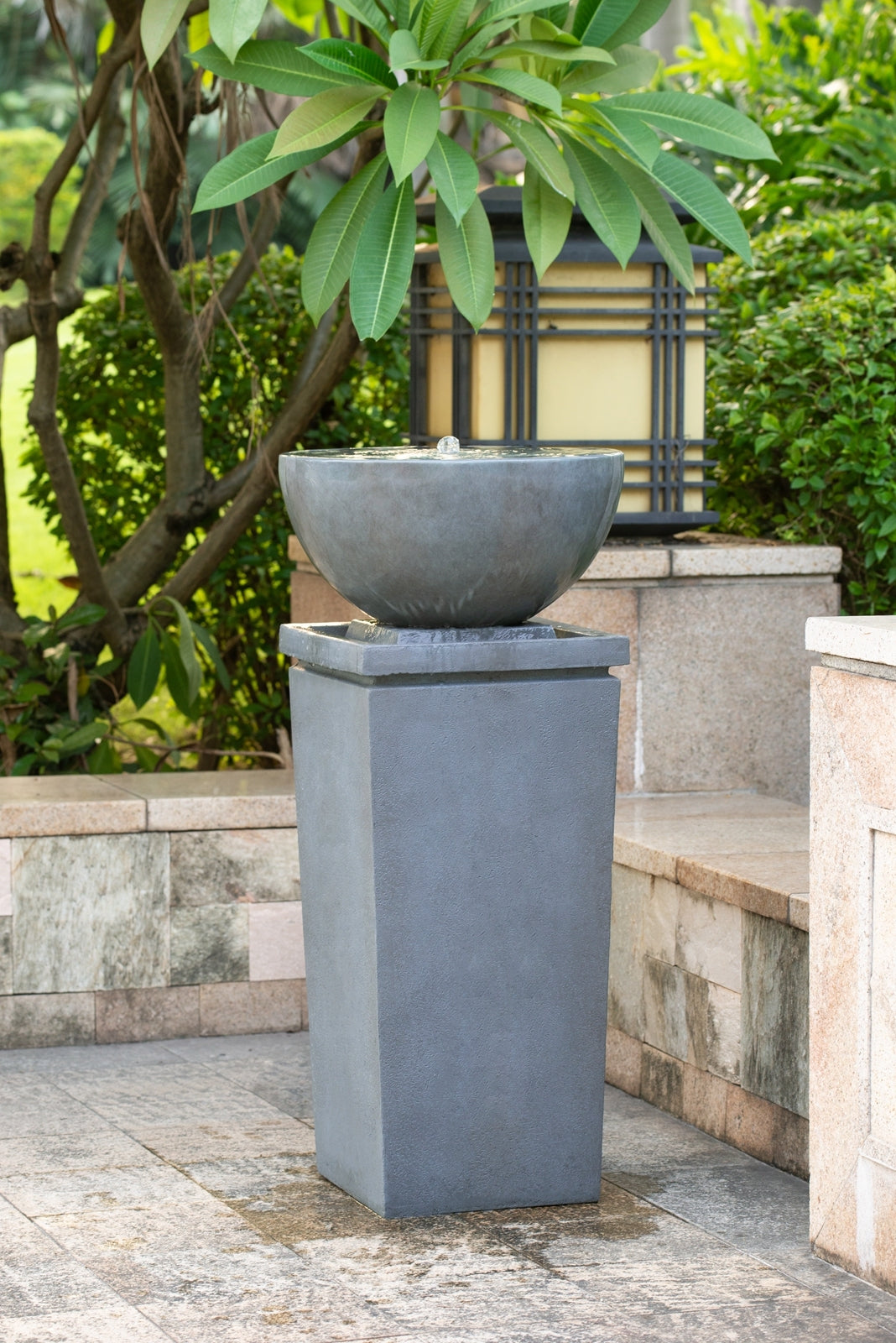 44.5" Polyresin Gray Zen Bowl Water Fountain, Outdoor Bird Feeder Bath Fountains, Relaxing Water Feature For Garden Lawn Backyard Porch Gray Garden & Outdoor Contemporary,Minimalist,Modern,Traditional,Transitional Polyresin