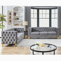 Contact Us For 3D Modeling Velvet Sofa For Living Room,Buttons Tufted Square Arm Couch, Modern Couch Upholstered Button And Metal Legs, Sofa Couch For Bedroom, Grey Velvet .2Pcs Gray Foam Velvet