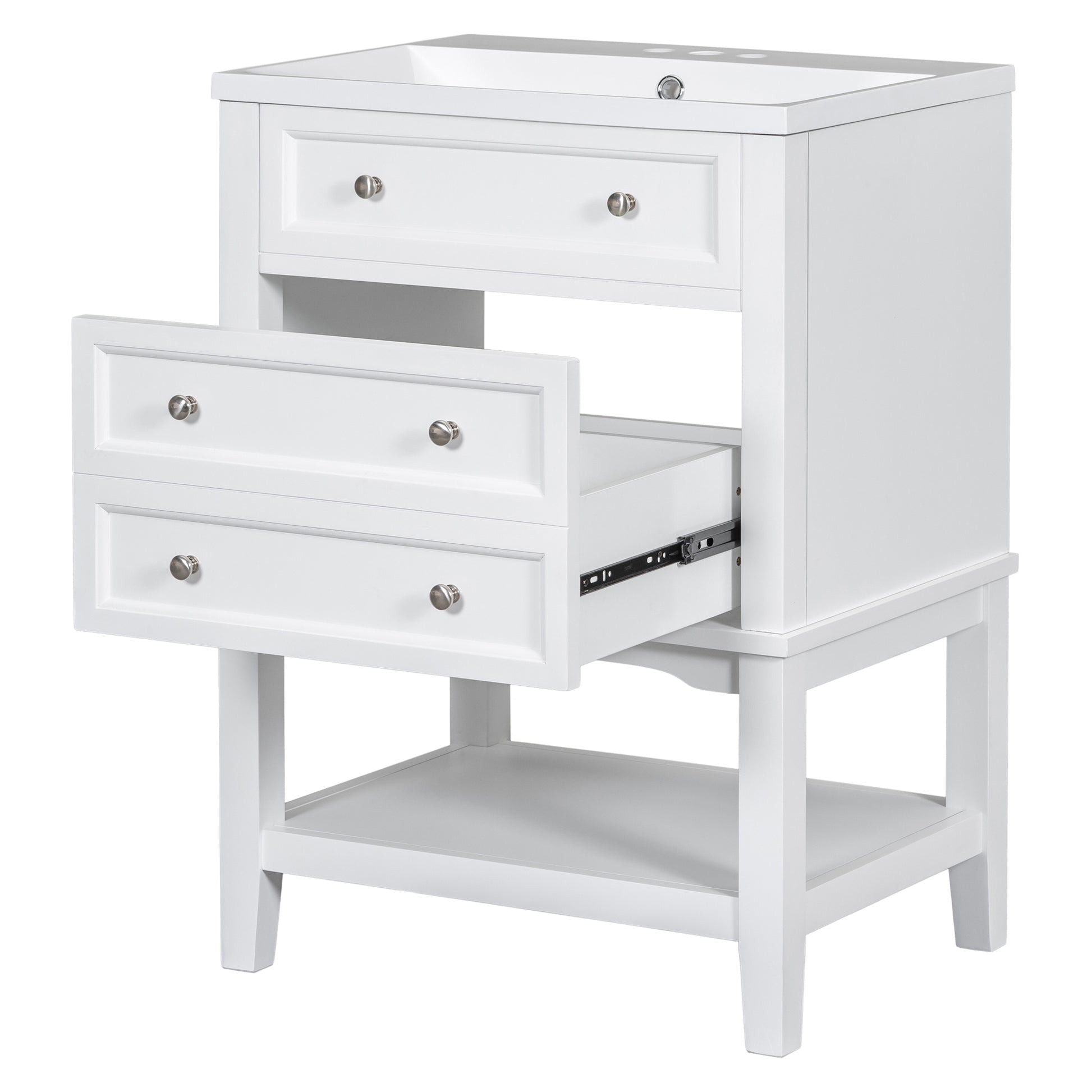 24" Bathroom Vanity With Sink, Bathroom Storage Cabinet With Drawer And Open Shelf, Solid Wood Frame, White White Solid Wood Mdf