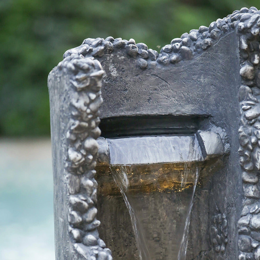 15.5X15.5X48" Large Contemporary Outdoor Water Fountain With Light, Unique Gray Waterfall Fountain Stone Gray Garden & Outdoor Antique,Art Deco,Contemporary,Modern Cement