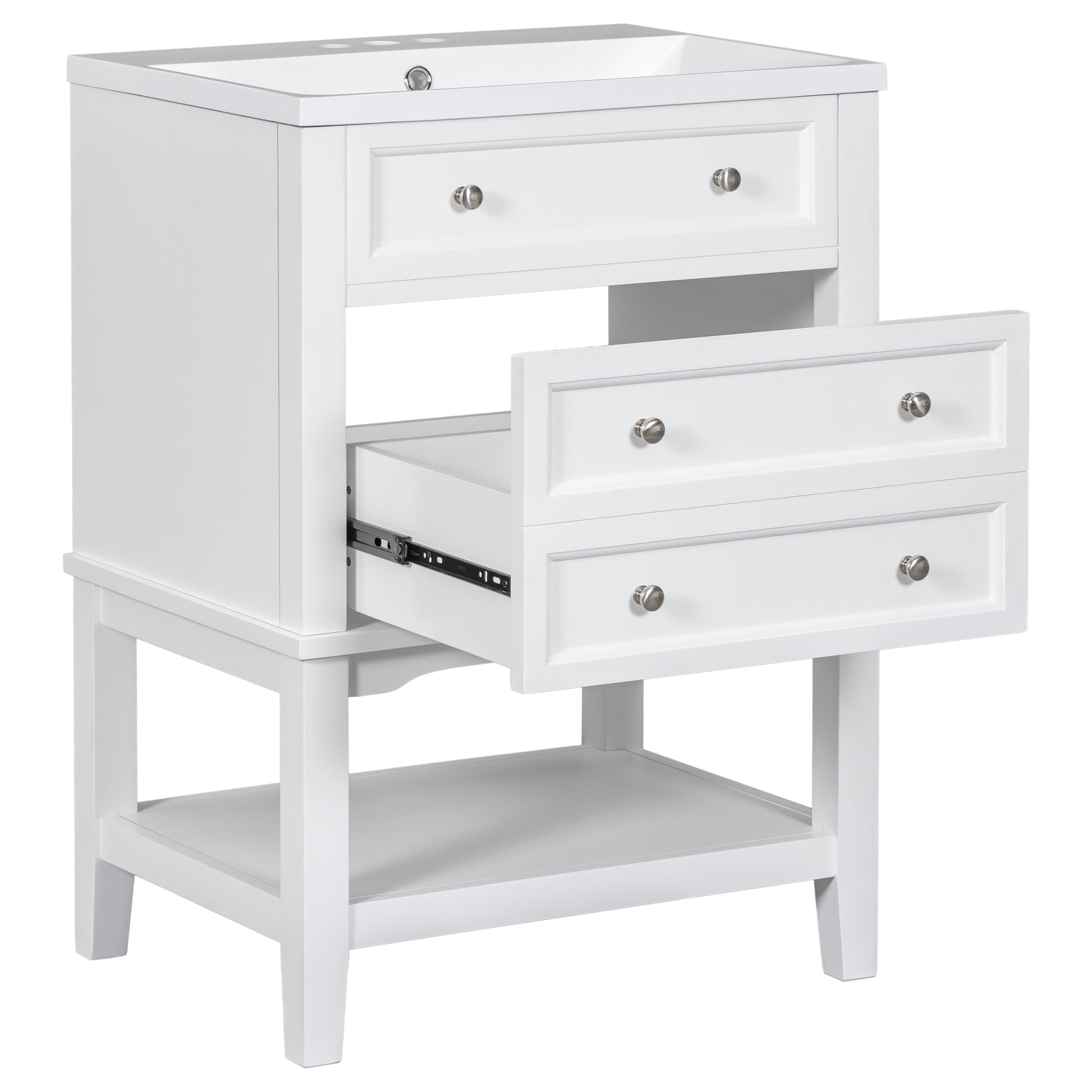 24" Bathroom Vanity With Sink, Bathroom Storage Cabinet With Drawer And Open Shelf, Solid Wood Frame, White White Solid Wood Mdf