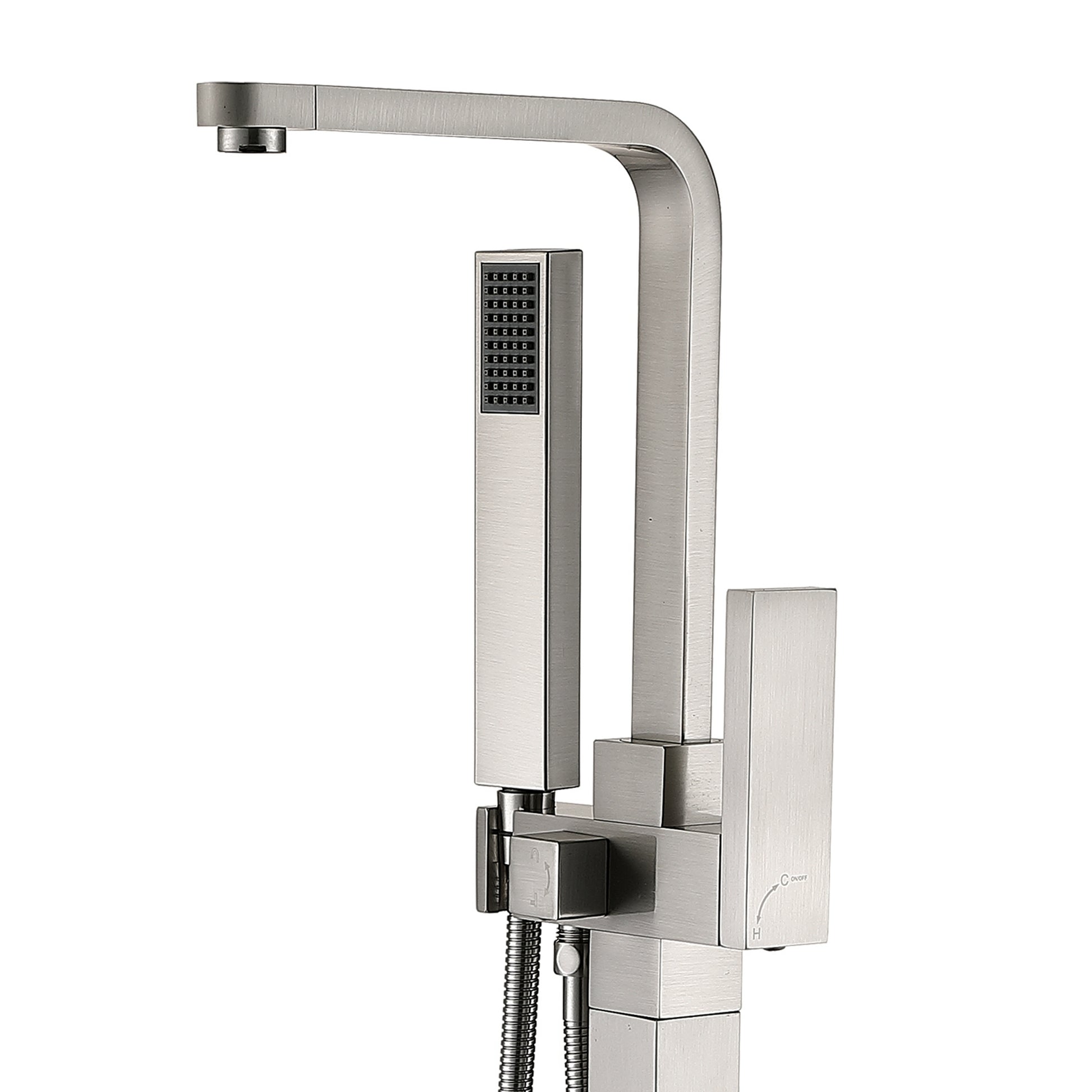 Freestanding Bathtub Faucet With Hand Shower Brushed Nickel Metal