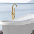 Freestanding Bathtub Faucet With Hand Shower Brushed Gold Metal