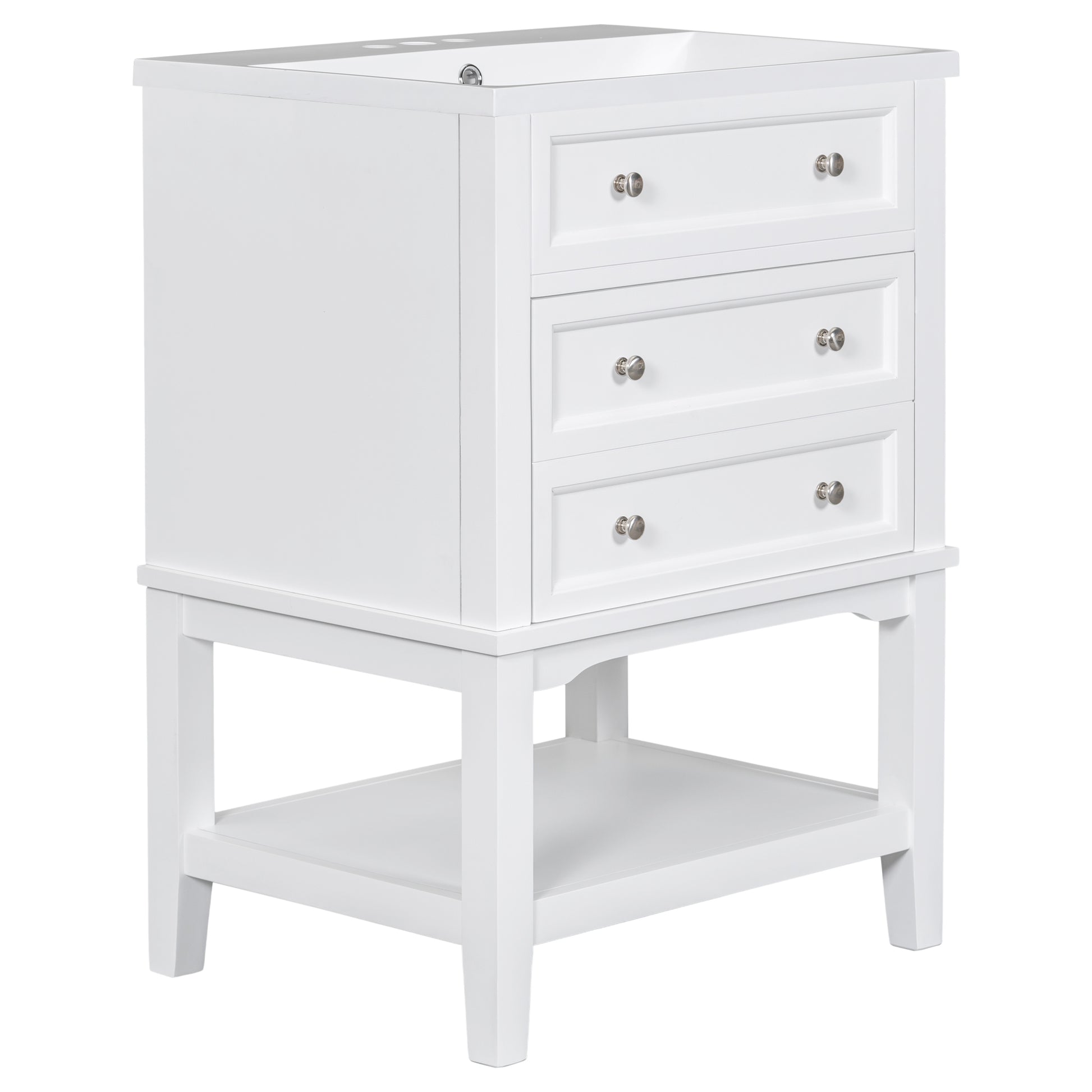 24" Bathroom Vanity With Sink, Bathroom Storage Cabinet With Drawer And Open Shelf, Solid Wood Frame, White White Solid Wood Mdf