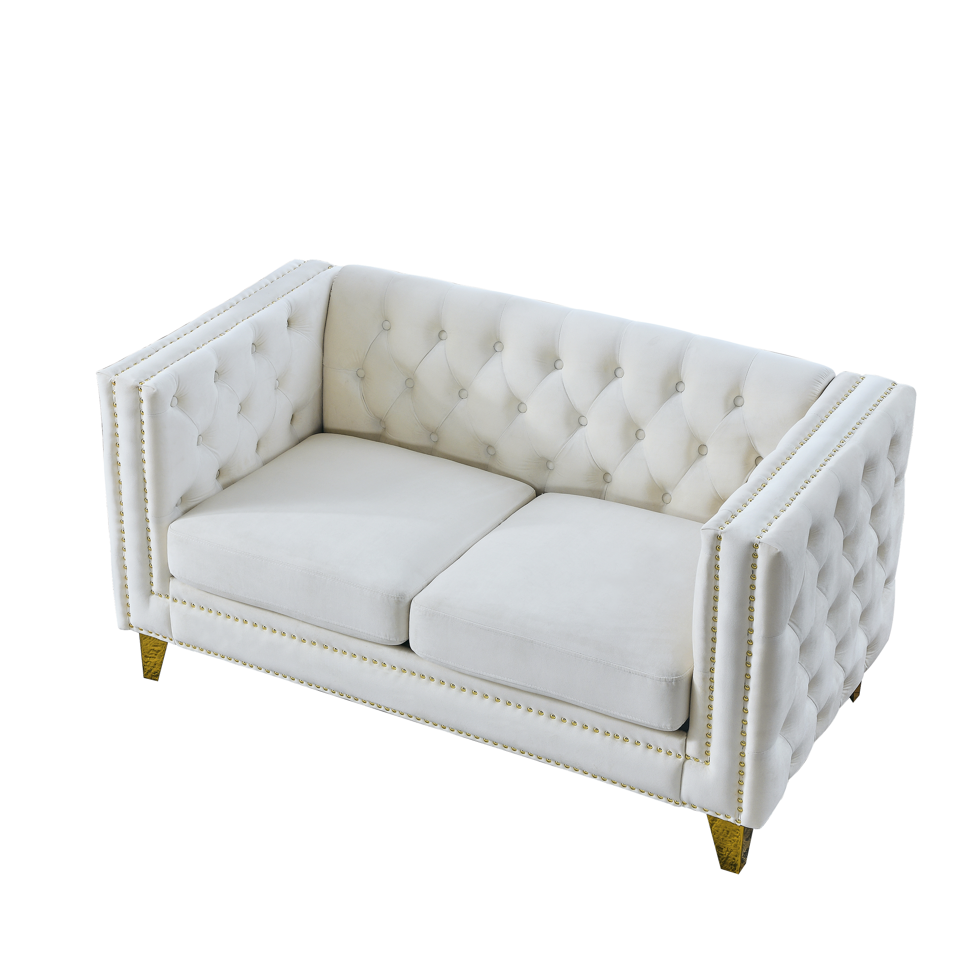 Contact Us For 3D Modeling Velvet Sofa For Living Room,Buttons Tufted Square Arm Couch, Modern Couch Upholstered Button And Metal Legs, Sofa Couch For Bedroom, Beige Velvet 2S Beige Foam Velvet