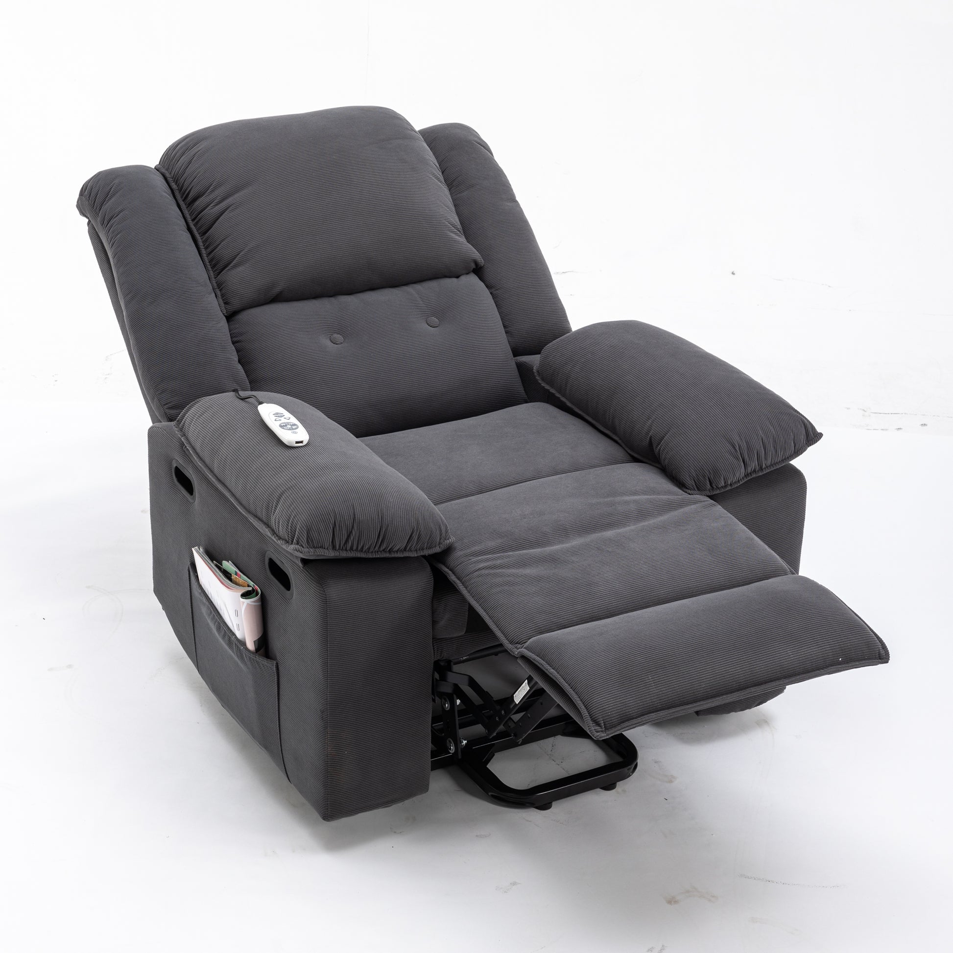 Massage Recliner,Power Lift Chair For Elderly With Adjustable Massage And Heating Function,Recliner Chair With Infinite Position And Side Pocket For Living Room ,Gray Gray Foam Corduroy