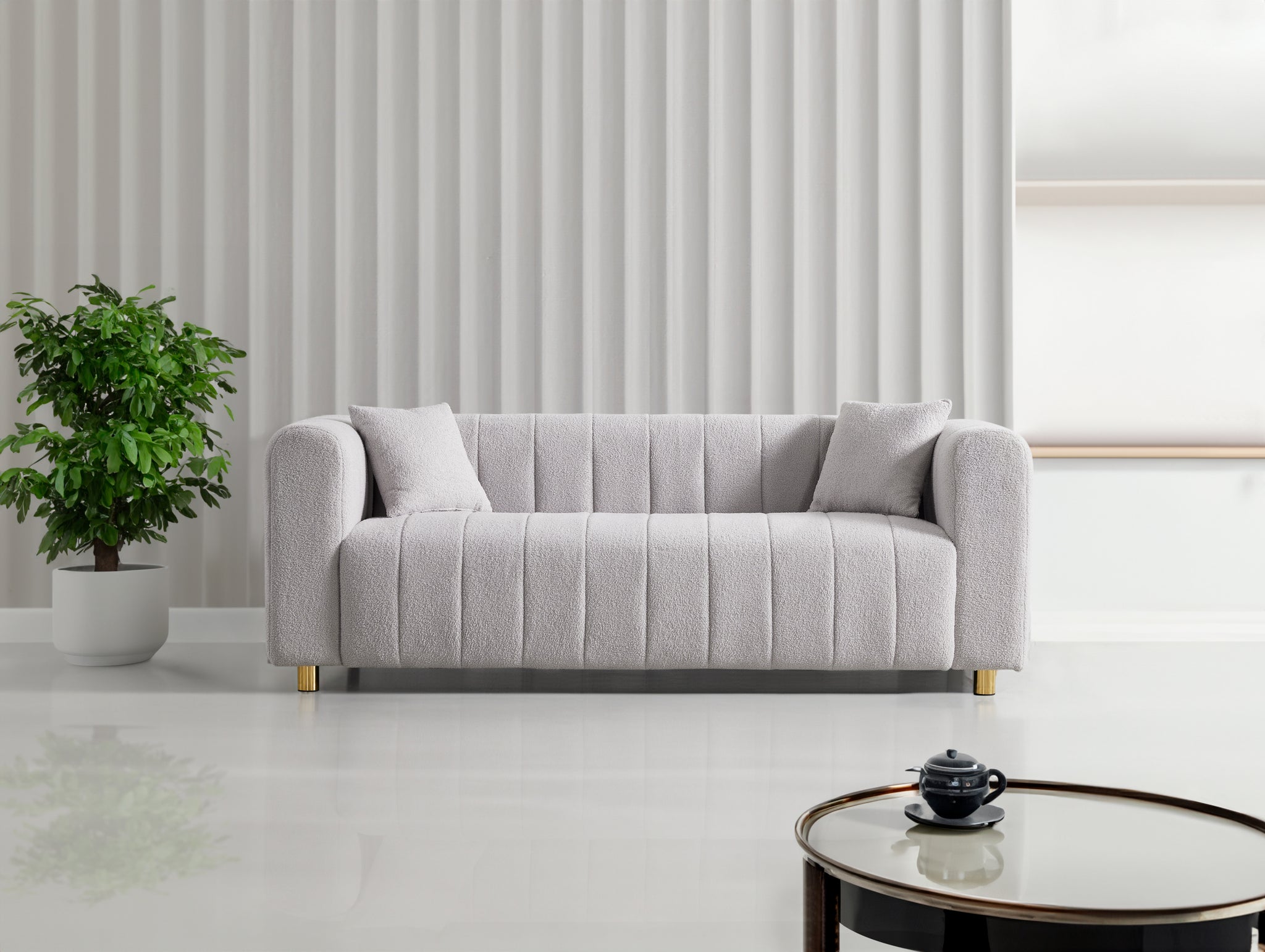 81.89"Teddy Large Modern Sofa With Gold Metal Legs,3 Seater Upholstered Sofa Beautiful Seats Furniture For Bedroom, Apartment Light Grey Teddy 3 Seat