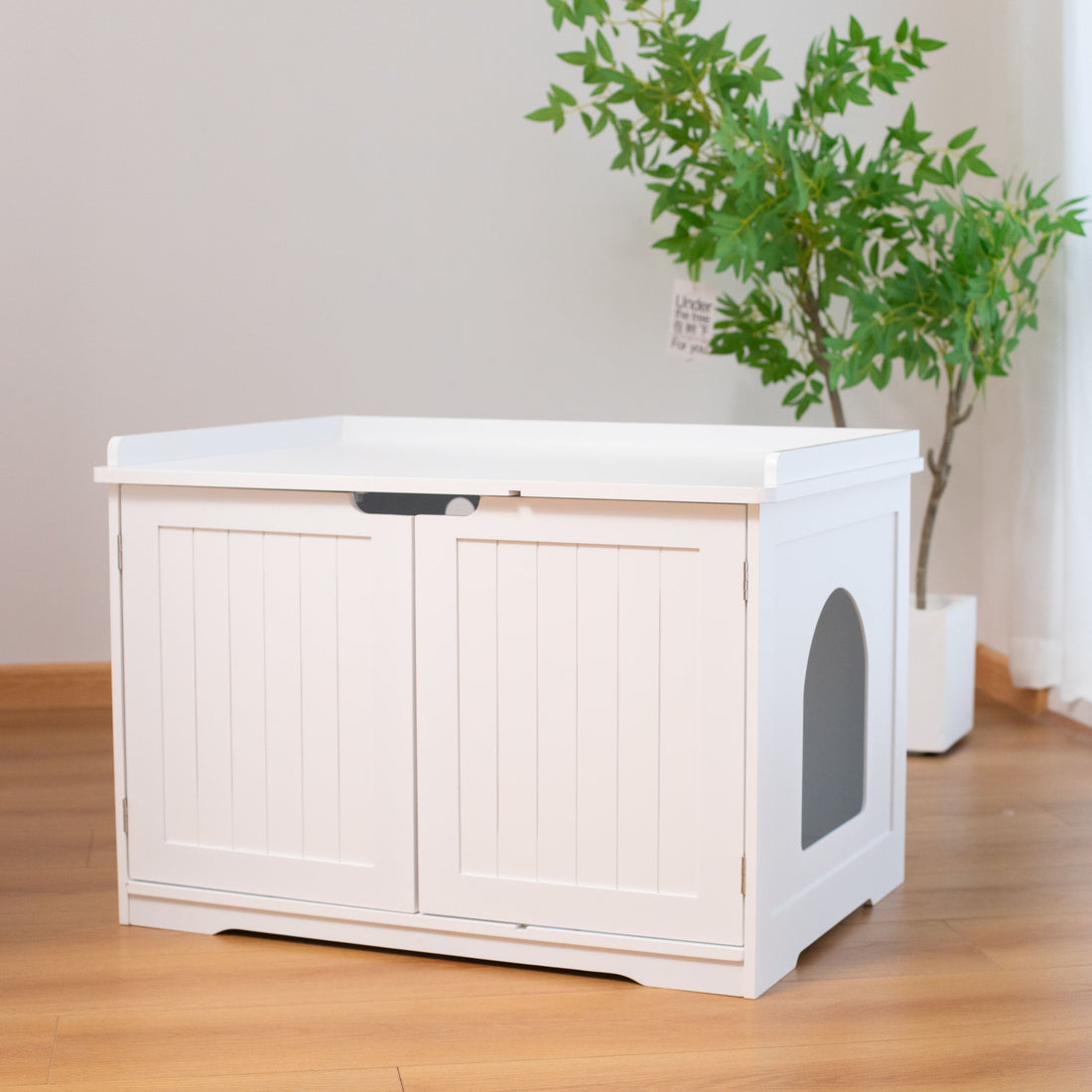 30"Litter Box Shell, Hidden Litter Box Furniture Cabinet, Indoor Cat Room Side Table, Large Pet Box Bedside Table, Litter Box Toilet, Indoor Kennel White White Fiberboard