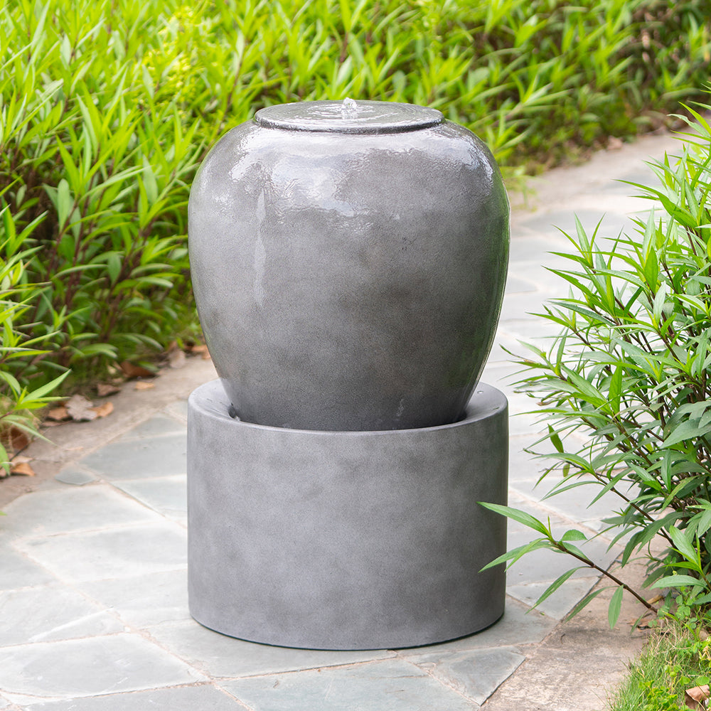 19.5X19.5X32.5" Heavy Outdoor Cement Fountain Antique Gray, Cute Unique Urn Design Water Feature For Home Garden, Lawn, Deck & Patio Antique Gray Garden & Outdoor Antique,Art