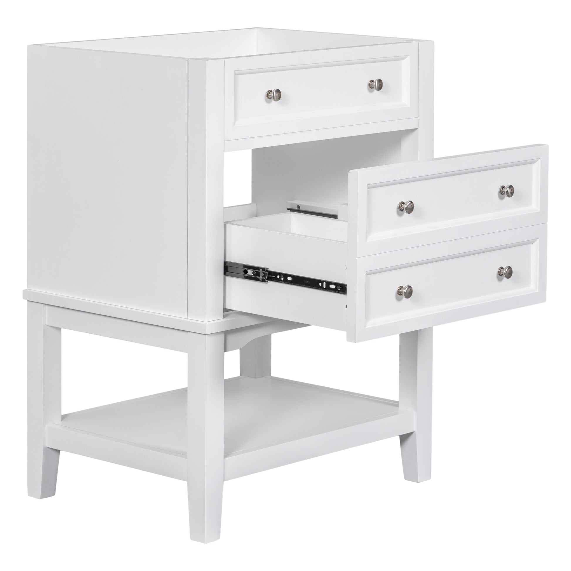 24" Bathroom Vanity Without Sink, Base Only, Solid Wood Frame, Bathroom Storage Cabinet With Drawer And Open Shelf, White White Solid Wood Mdf