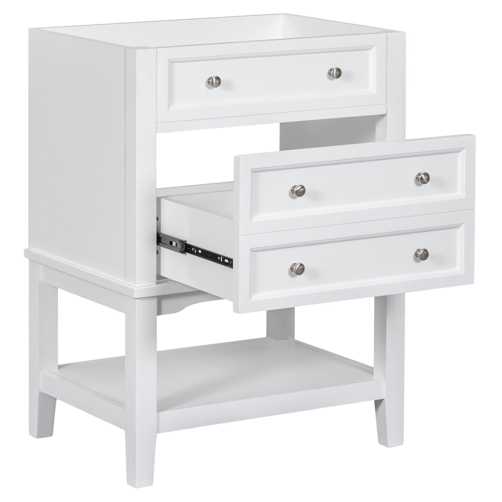 24" Bathroom Vanity Without Sink, Base Only, Solid Wood Frame, Bathroom Storage Cabinet With Drawer And Open Shelf, White White Solid Wood Mdf