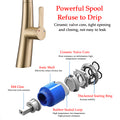 Single Handle Stainless Steel Pull Out Kitchen Faucet Brushed Gold Stainless Steel