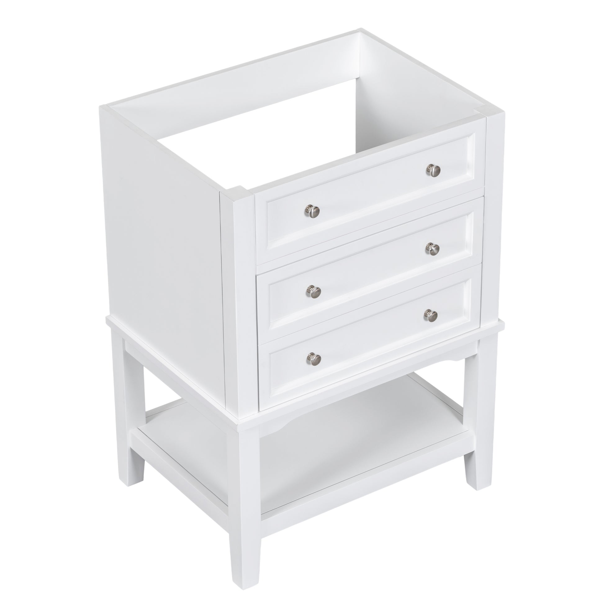 24" Bathroom Vanity Without Sink, Base Only, Solid Wood Frame, Bathroom Storage Cabinet With Drawer And Open Shelf, White White Solid Wood Mdf