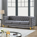 Contact Us For 3D Modeling Velvet Sofa For Living Room,Buttons Tufted Square Arm Couch, Modern Couch Upholstered Button And Metal Legs, Sofa Couch For Bedroom, Grey Velvet .2Pcs Gray Foam Velvet